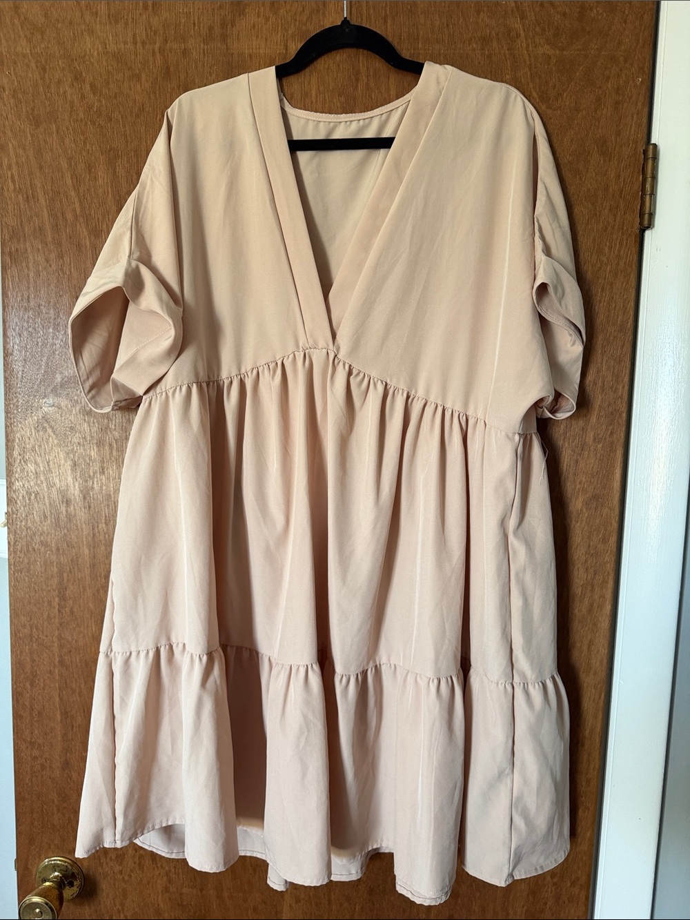 SHEIN Blush Cream V-Neck Tiered Babydoll Dress